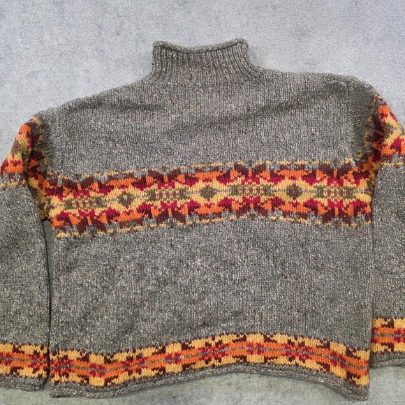 Vintage Abercrombie & Fitch Sweater Womens Medium Gray Wool Rollneck Fair Isle - Picture 10 of 11